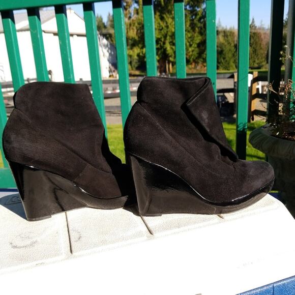 Kenneth Cole suede patent wrap snap wedge booties - Picture 2 of 8